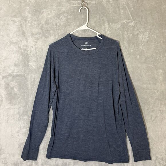 Mack Weldon T Shirt Mens L Blue Long Sleeve Merino Wool Cashmere Blend Stretch - Picture 1 of 7